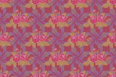 Doğa gülleri. Raster arka plan çizimi. Kırmızı, pembe ve mor renklerde soyut, pürüzsüz desen.