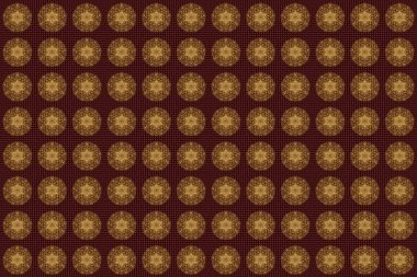 Restoran menüsü, broşür, tebrik kartı, broşür, kitap kapağı ve diğer dekorasyonlar için Raster İslami Şablonu. Kahverengi arka planda altın renkli mandala ile süslenmiş kart.