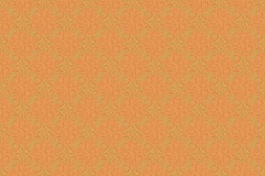 Parlayan Altın Elementlerle Zarif Noel Arkaplanı. Kahverengi arka planda altın gibi kusursuz bir desen var. Raster illüstrasyonu.