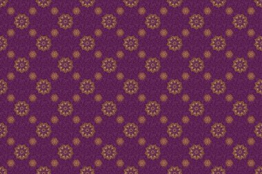 Zarif altın davetiye kartı, altın süslemeli ve mor arkaplanlı. Altın gradyanı olan klasik dikişsiz desen.