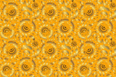 Sarı arka planda altın şebeke. Altın elementli, pürüzsüz bir desen.