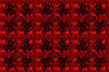 Şekillendirilmiş gül çiçekleri ve kahverengi, kırmızı ve siyah yapraklı kusursuz çiçek desenleri. Raster illüstrasyonu.