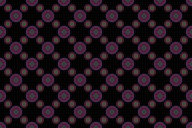 Damask raster klasik desen. Değişik elementlerle birlikte oryantal arkaplan. Siyah arkaplanda yeşil, mavi ve mor renklerde kusursuz soyut elementler.