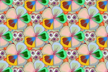 Raster çizimi iç tasarım, baskı, web ve tekstil tasarımı için iyidir. Çiçeklerin bej ve mavi renklerdeki kusursuz dokusu. Optik yanılsama.