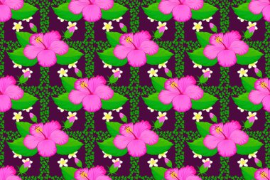 Raster illüstrasyonu. Mor bir arka planda aralıksız çiçek deseni ve karışık amber çiçekleri.