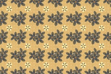 Raster pürüzsüz arkaplan deseni stilize plumeria çiçekleri ve bej, yeşil ve sarı yapraklar.