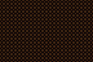 Siyah arka planda kusursuz desen. Arap, Asyalı, turuncu, sarı ve yeşil renkli sedir motifleri. Basit kar taneleri, pürüzsüz desenler, çiçek unsurları, dekoratif süsler. Görüntü.