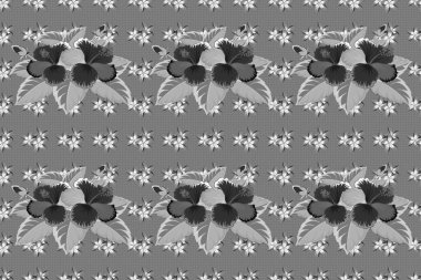 Modaya uygun çiçek deseni. Bir sürü gri, mavi ve siyah amber çiçekli Raster çizimi.