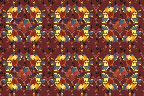 Soft Watercolor Flower Print Seamless Pattern Brown Yellow Orange Colors — Stock Photo, Image