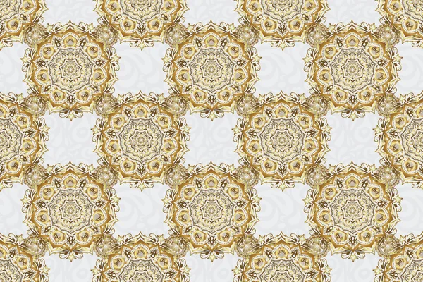 Растровая Иллюстрация Золотой Блестящий Орнамент Сером Фоне Бесшовный Рисунок Дамаски — стоковое фото