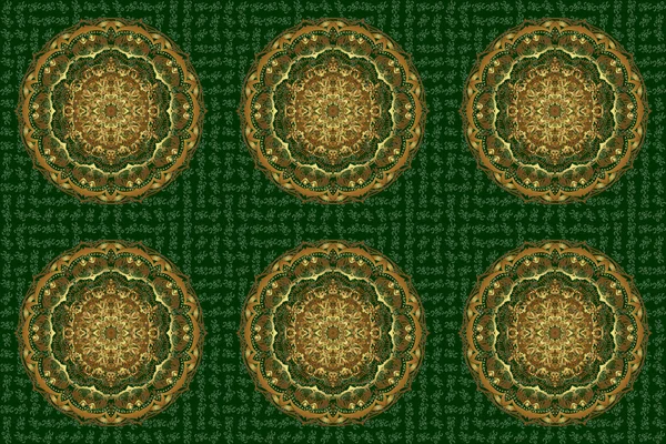 Väskdesign Handritad Raster Mandala Med Gyllene Abstrakt Mönster Isolerad Grön — Stockfoto