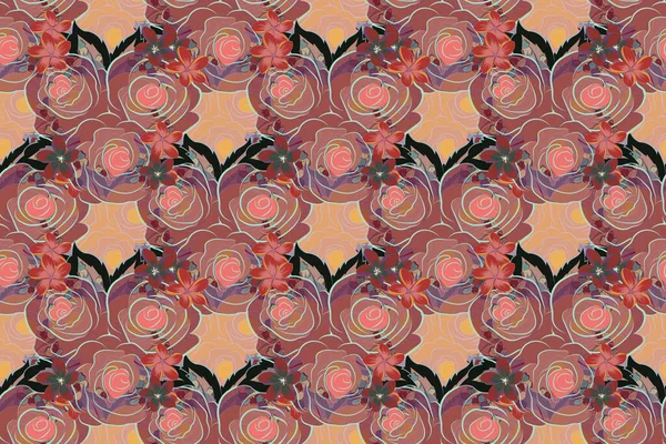 Fondo Sin Costuras Abstracto Con Rosas Voladoras Color Púrpura Naranja —  Fotos de Stock