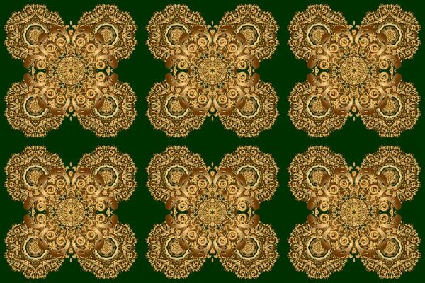 East Islam Raster Mandala Pattern Green Background Mandala Gold Background — Stock Photo, Image