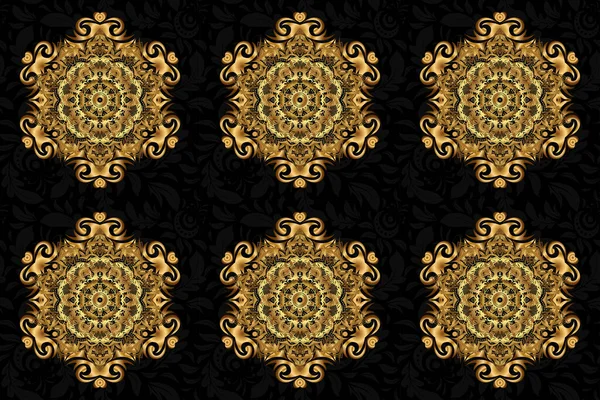 Seamless Pattern Raster Gold Shine Glitter Stars Black Background Wrap — Stock Photo, Image