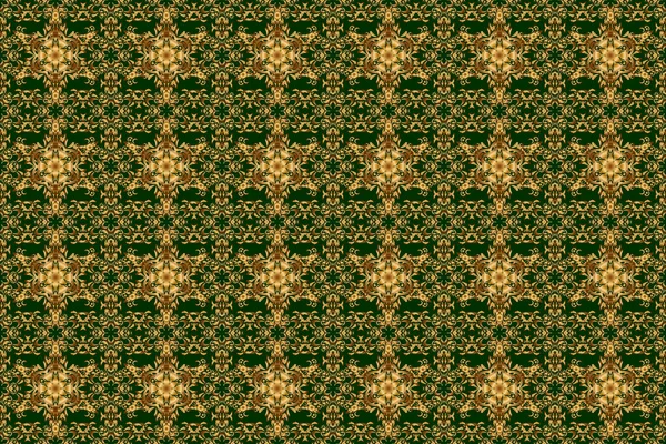 Płynny Wzór Złotych Loków Teksturowanych Arabeski Orientalne Zielonym Tle Raster — Zdjęcie stockowe