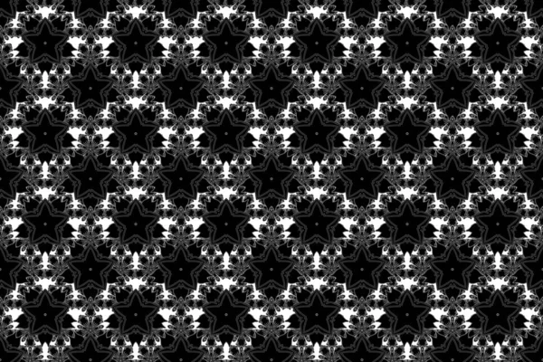 白色背景上精致的黑色栅格模板 曼陀罗用金属元素 栅格梯度无缝纹理 现实的抽象无缝模式 — 图库照片