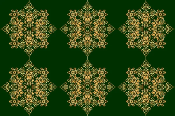 Vintage Groen Gouden Naadloos Patroon Abstract Ornament Brokaat Textiel Patroon — Stockfoto