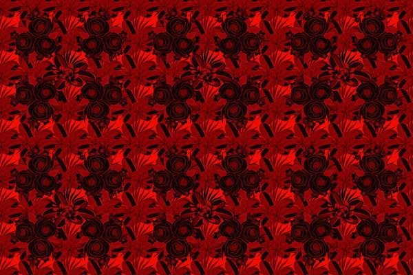Seamless Floral Pattern Stylized Rose Flowers Leaves Brown Red Black — Stock Photo, Image