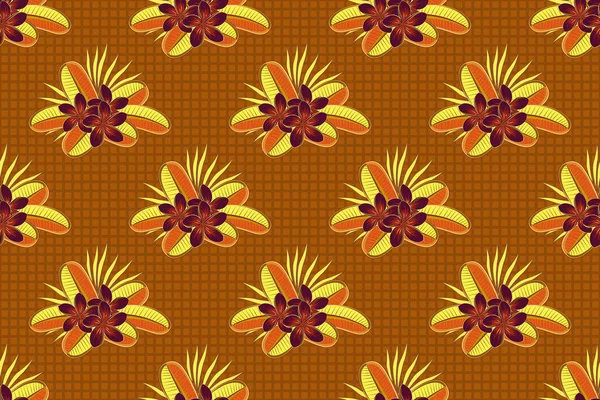 Modern Plumeria Flower Pattern Royal Plumerias Colored Orient Pattern Brown — Stock Photo, Image