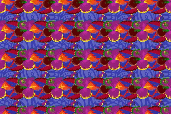 Растровый Гибискус Цветок Бесшовный Узор Розовых Красных Фиолетовых Цветах — стоковое фото