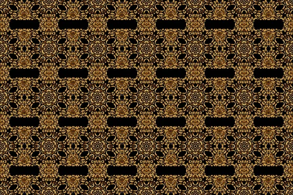 Традиционный Классический Растр Орнамент Черном Фоне Восточный Золотой Бесшовный Узор — стоковое фото
