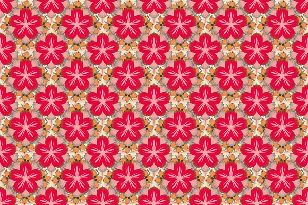 Seamless Pattern Cute Flowers Gray Red Pink Colors Spring Vintage — Stock Photo, Image
