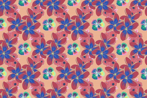 Цветочный Бесшовный Узор Цветущими Цветами Плюмерии Листьями Розового Голубого Бежевого — стоковое фото