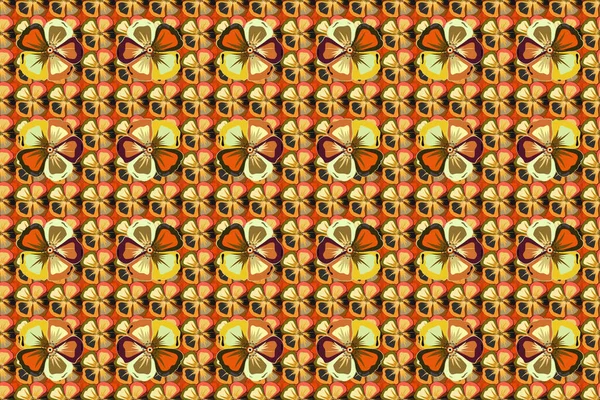 Seamless Floral Pattern Stylized Cosmos Flowers Green Orange Yellow Colors — Stock Photo, Image