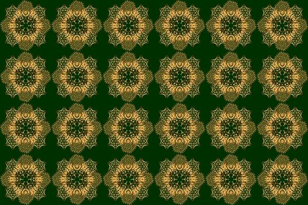 Floral Tiles Seamless Pattern Oriental Ornament Green Golden Textile Print — Stock Photo, Image