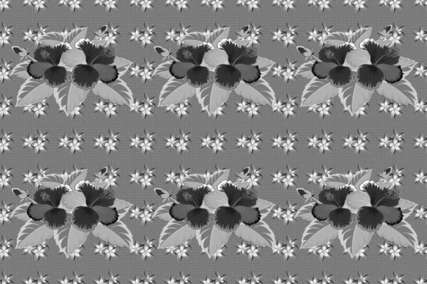 流行的花型 有许多灰色 蓝色和黑色芙蓉花的栅格插图 — 图库照片