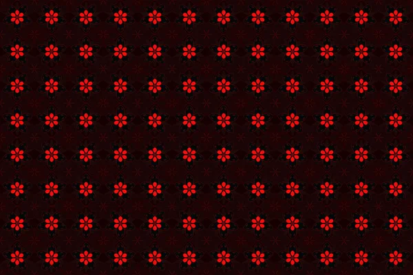 Květinová Ornament Červené Černé Barvě Rastrové Bezešvé Pozadí Barevné Vzory — Stock fotografie