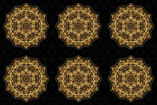 Glitter Golden Star Mandala Abstracto Sobre Fondo Negro Ilustración Trama — Foto de Stock