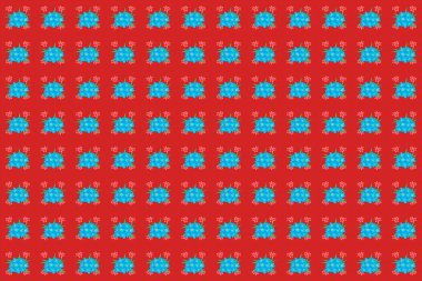 Raster illüstrasyonu. Kırmızı arka planda, sevimli, unutma beni çiçekleri içinde kusursuz çiçek deseni.