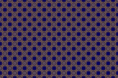 Mavi arka planda altın elementlerle kusursuz bir desen. Noel kartları, dekorasyon, menüler, ağ, afişler ve şarap ve tatillerle ilgili tasarımlar için iyidir. Raster illüstrasyonu.