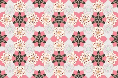 Raster illüstrasyonu. Klasik duvar kağıdı dikişsiz, gri, bej ve pembe renklerde çiçek desenli arka plan. Bir sürü sevimli çiçek..
