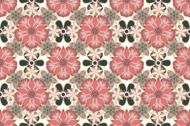 Raster çiçeği, bej, gri ve pembe renklerde pürüzsüz desen.