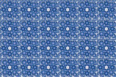 Raster illüstrasyonu. Menekşe, bej ve mavi kusursuz desen doğum günü kartı, davetiye ya da afiş için uygun. Dekoratif simetri arabesk. Ortaçağ çiçek desenleri.