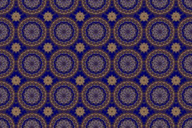 Zarif retro raster pürüzsüz desen. Mavi arka planda altın desen. Eskiz.