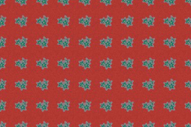 Stock raster illüstrasyonu. Plumeria çiçeklerinin yeşil, kırmızı ve pembe renklerde kusursuz deseni. Klasik stil.