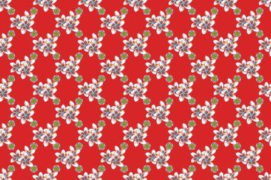 Pembe, mavi ve kırmızı renklerde şirin Tespih çiçekleri olan kusursuz bir desen. Bahar mahsulü çiçekli arka plan. Güzel raster dokusu.