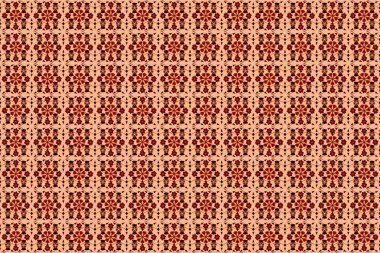 Suluboya efektli çiçek arkaplanı. Çiçek ve yaprakların bej, kahverengi ve kırmızı renkte olduğu pürüzsüz bir desen. Yatak örtüsü, ceket, paket tasarımı, kumaş veya moda konsepti için tekstil baskısı