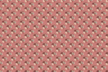 Raster illüstrasyonu. Kırmızı, kahverengi ve pembe renklerde dekoratif kozmos çiçekleriyle etnik, pürüzsüz desenler..