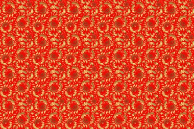 Kırmızı zemin üzerinde altın şebeke. Altın elementli, pürüzsüz bir desen.