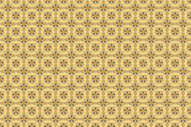 Sarı, bej ve yeşil renklerde raster tasarımı. Çiçeksiz desenli küçük çiçekli basit çiçek deseni. Ditsy tarzı.