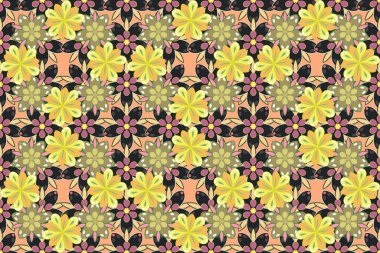 Parlak arkaplan çizimleri bej, gri ve sarı renklerde. Raster kusursuz Noel süsü deseni.