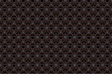 Kusursuz mavi, kahverengi ve yeşil süs deseni. Doğulu, süslü. Halılar, tekstil, duvar kağıtları ve herhangi bir yüzey için şablonlar.