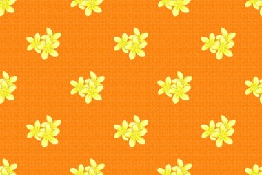 Plumeria çiçekleriyle klasik tarzda enfes bir desen. Dekorasyon ve tasarım için güzel bir desen. Plumeria çiçekleriyle sulu boya desenli. Turuncu arka planda moda baskısı.