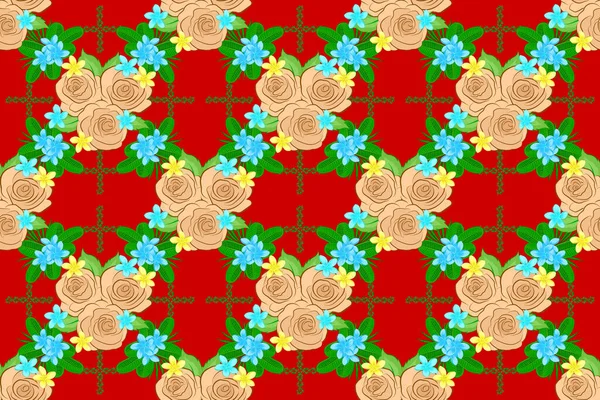 Модный Бесшовный Цветочный Рисунок Бежевом Зеленом Красном Цветах — стоковое фото