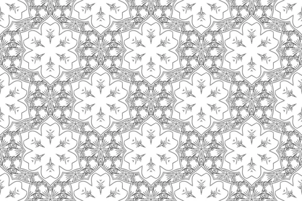Raster White Black Texture Motley Lines Grids Seamless Pattern Curved — Stock Photo, Image