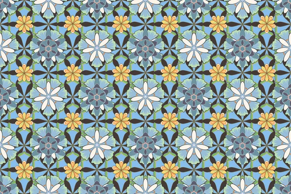 Bezešvé Roztomilý Vzor Malých Květin Zelené Modré Hnědé Barvy Rastrové — Stock fotografie